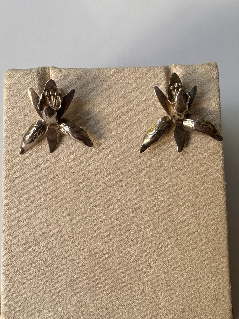 Vintage Mexican Sterling Silver Orchid Flower Earrings 925